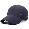 Navy blue quick-dry baseball cap with silver S embroidery and adjustable soft top crown - Adjustable / Navy Blue