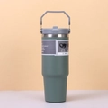 Insulated green stainless steel mini coffee tumbler with 3-way lid and handle - Handheld Single Drink - Dark Green / 600ml/20oz