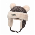 Winter leopard print baby hat with faux fur earflaps and cute pom-poms for warmth - Gray Letter Embroidery Style (Gray F)