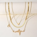 Three-layer gold necklace featuring snake chain, heart charms, and heartbeat wave pendant - 3-Layer Gold-Tone ECG Heart Snake Chain Set (KC Gold)