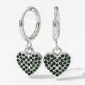 Silver stainless steel hoop earrings featuring heart pendants with green zircon stones - Silver With Green Zircon (PDE1209)