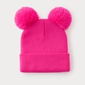 Trama in maglia dettagliata e doppi pompon morbidi su un berretto rosa fucsia acceso - Rosa Rosso