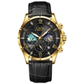 Orologio al quarzo LIGE da uomo con cassa dorata, quadrante nero stellato e cinturino - Cinturino Nero Oro Nero