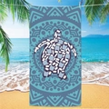 Detail of microfiber beach towel featuring a blue sea turtle mandala design on sand - Sea Turtle Beach Towel 9