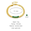 Golden stainless steel snake chain bracelet featuring rectangular green zircon stones - Green Rectangle Zircon Snake Chain/SB22060616GN