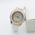Stylish women's quartz watch with clover pattern dial and white leather strap - White