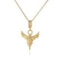 Dettaglio del pendente ad ali placcato oro 18K con gemma verde e zirconi luminosi - Ala di Fenice-Gemma Verde