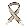 Detail of adjustable woven shoulder strap with geometric pattern and gold metal hooks - Khaki Black Edge