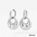 Sleek silver dual-hoop earrings with smooth curved charms in polished finish - Silver Hollow Teardrop Earring (PDE1656)