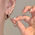 Elegant silver heart-shaped metal earrings with smooth lines and a 3D sculptural design - Silver Fluid Line Heart Style (1465 Silver)