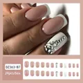 Pink French press-on nails with white tips, pearls and silver rhinestones, set of 24 pieces - Jelly Glue Type / DZ363-B7 Crescent French