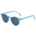 Retro round polarized sunglasses with blue translucent frame and silver rivets details - Blue / Black Lens