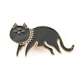 Mignonne broche chat en émail noir avec bordure dorée pour cols et vêtements - Chat Noir Couché