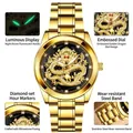 Orologio di lusso da uomo in acciaio inossidabile dorato con quadrante drago 3D - Cinturino in Acciaio Dorato Quadrante Nero