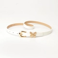 White PU leather belt for women with golden butterfly buckle and sleek minimalist finish - White