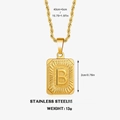 Collier en acier inoxydable doré avec pendentif lettre B et dimensions détaillées - Lettre B