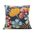 Square dark blue pillowcase with colorful flower towel embroidery on cotton linen fabric - 45*45cm (No Core) / Pastoral Style 1 (Dark Blue)