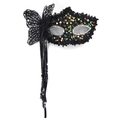 Black masquerade mask with colorful sequins, lace butterfly and hanging tassels - Side Butterfly Tassel Ribbon Style / Black