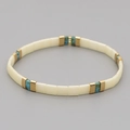 Bohemian multi-layer elastic Tila bead bracelet in ivory white and turquoise turquoise finish - Ivory/Gold/Turquoise Green (TL-B200060B)