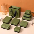 Green and black jewelry gift box set with silk handle bag and printed art phrases - 12*11*6cm Handle Bag / Green Black