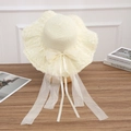 Creamy white straw sun hat with elegant lace wavy brim and long chiffon ribbon bow - Satin Knot Creamy White