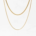 Minimalist double-layered gold snake chain necklace with flat and round link design - Double Layer Snake Chain / Gold (KDD928)