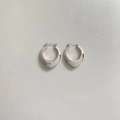 Polished silver U-shaped hollow oval hoop earrings in stainless steel finish - Silver U-Shape Style (PEK1807)