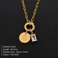 Elegant gold stainless steel necklace with crystal initial S and emerald-cut pendant - Letter S / Gold