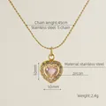 Herzanhänger-Halskette aus Titanstahl mit rosa Zirkon und 45cm S-Kette in Gold-Finish - Gold mit rosa Edelstein