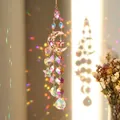 Golden suncatcher with moon and star frame featuring pink blue gems and crystal ball - Moon Star Style 20cm/36g