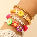 Set di bracciali ALOHA tropicali con fiori di frangipane e ciondoli a stella marina - Set di Braccialetti di Perline a Più Strati (WG-1133+X114)