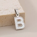 Polished silver titanium steel pendant featuring white shell inlay in a letter B shape - Letter B Pendant (KP115540-K)