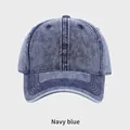 Classic navy blue washed denim baseball cap with vintage finish and six-panel design - Adjustable (54-58cm) / Navy Blue