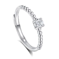 Elegant S925 sterling silver ring featuring a round solitaire stone and beaded band design - Female Style