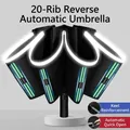 Black 20-rib reverse automatic umbrella with reinforced windproof structure - [20-rib Double-rib + Reinforced Version] 10k Reverse Fully Automatic Umbrella - Obsidian Black / Gift Box Not Included