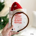 Serre-tête bonnet de Noël rouge en peluche avec texte Merry Christmas et flocons dorés - No.4 Serre-tête Chapeau Noël