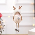 Plush Christmas girl ornament with reindeer antlers and silver star hanging decoration - Five-star / White