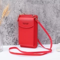 Elegant red faux leather crossbody phone wallet with gold hardware and shoulder strap - Red