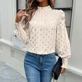 Elegant beige high-neck lantern sleeve blouse with gold polka dots for stylish women - S / Apricot