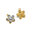 Flower pendant in gold plating with grey enamel and white pearl detail for DIY jewelry - Gold Single Hole Flower Pendant / 5 Pieces / Black