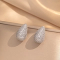 Sparkling teardrop stud earrings with pavé set cubic zirconia in silver finish - Water Drop Stud / Silver
