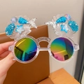 Occhiali da sole Elsa sirena per bambina con decorazioni di conchiglie e glitter - Coda di sirena blu colorata