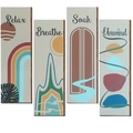 Set of 4 boho wooden plaques with Relax Breathe Soak Unwind text for farmhouse decor - Style H Boho (HDF/Triangle Hook)