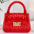 Red mini translucent PVC jelly bag with leaf texture and golden chain strap - Red