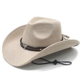 Classic sand beige suede cowboy hat with vintage silver bull head leather band - M (56-58cm) / Beige