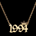 Golden year 1994 lucky number necklace with crown pendant on a simple O-shaped chain - 1994 / Gold