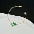 18k gold plated bracelet featuring a green malachite butterfly charm and zircon accents - Gold Green Butterfly Double Diamonds (5220)