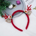 Christmas plush reindeer antler headband with gold sequins, small bells and red bows - Style 11 White Ball Bell Red Antler