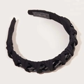 Cerchietto vintage in camoscio nero con catena avvolta in tessuto ed etichetta fatta a mano - Catena Nera 3550 / Nero