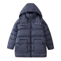 Women's dark blue hooded long parka jacket with geometric quilted oval pattern - S / Aqua
